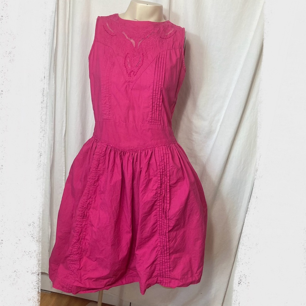 Vintage women’s 90s Sante pink dress cotton large lace
